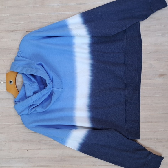 Calvin Klein Jeans Cropped Tie Dye Ombre Logo Graphic Hoodie Blue Cotton Blend - Picture 4 of 9